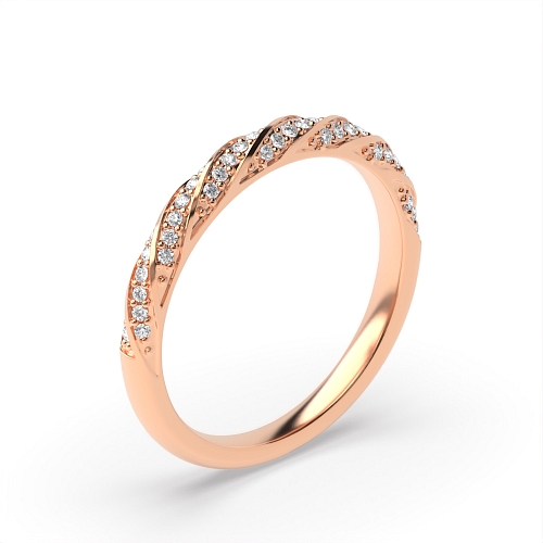 Pave Setting Round Rose Gold Wave style Eternity Diamond Rings