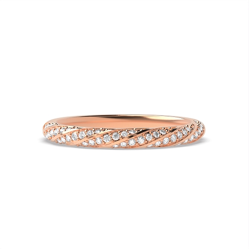 Pave Setting Round Rose Gold Wave style Eternity Diamond Rings