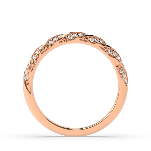 Pave Setting Round Rose Gold Wave style Eternity Diamond Rings