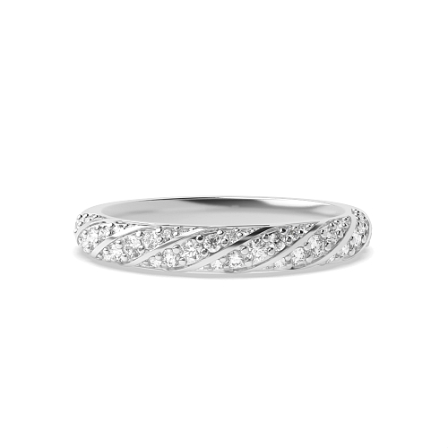 Pave Setting Round wave style Half Eternity Wedding Band