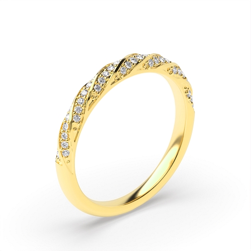 Pave Setting Round Yellow Gold Wave style Diamond Rings