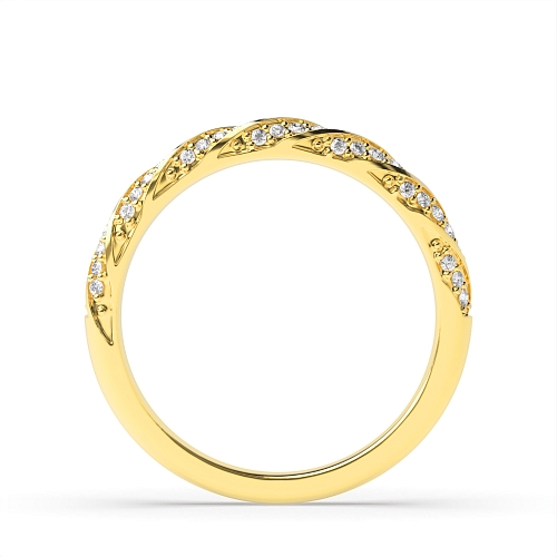 Pave Setting Round Yellow Gold Wave style Diamond Rings