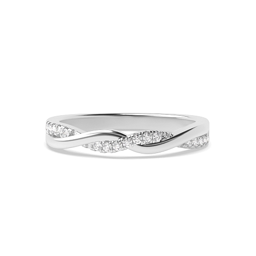 4 Prong Round Platinum twisted crossover Half Eternity Wedding Band