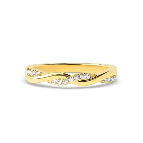 4 Prong Round Yellow Gold twisted crossover Half Eternity Wedding Band