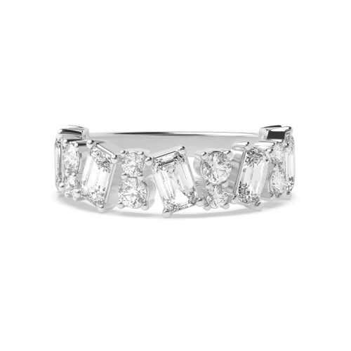 4 Prong Emerald/Round RadiantGlint Half Eternity Diamond Ring