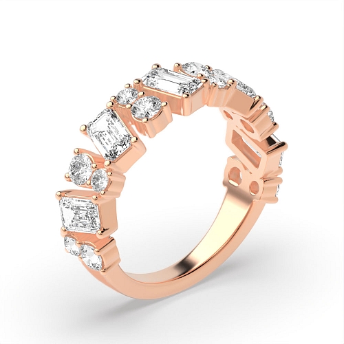 4 Prong Emerald/Round Rose Gold Unusual Wedding Diamond Rings