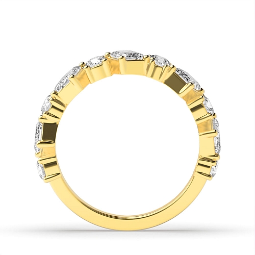 4 Prong Emerald/Round Yellow Gold Unusual Eternity Diamond Rings