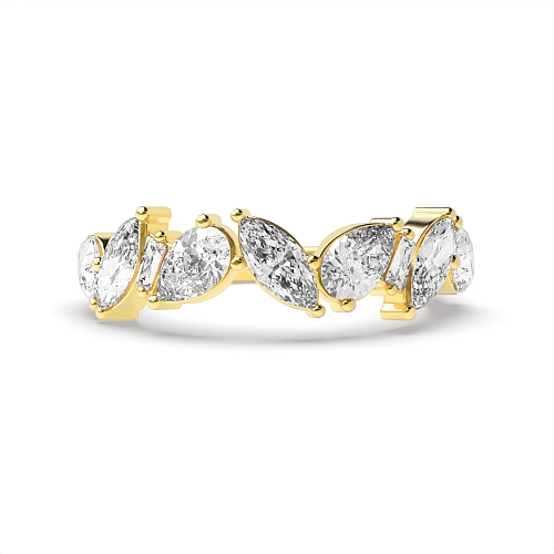 3 Prong Marquise/Baguette Yellow Gold teardrop Eternity Engagement Rings