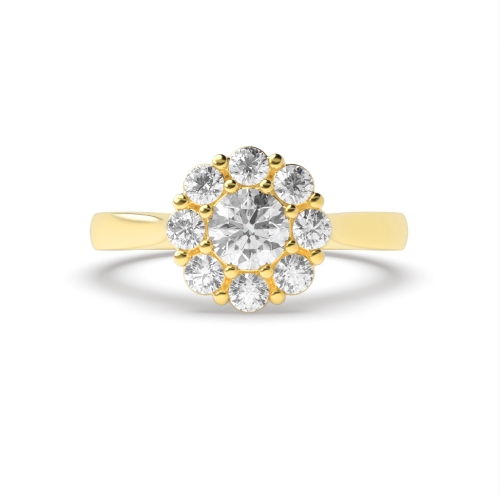 4 Prong Round Yellow Gold Mid set flower Cluster Engagement Rings