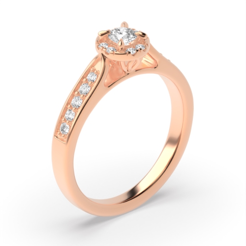 4 Prong Round Rose Gold Orbit Halo Engagement Rings
