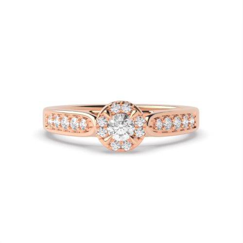 4 Prong Round Rose Gold Orbit Halo Engagement Rings