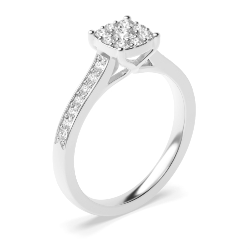 4 prong setting round shape cluster diamond ring with side stone