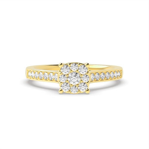 Round Yellow Gold Glimmer Black Cluster Engagement Rings