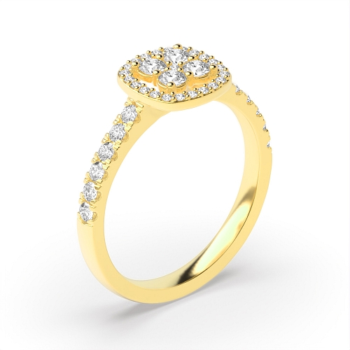 Round Yellow Gold Heirloom Black Cluster Engagement Rings