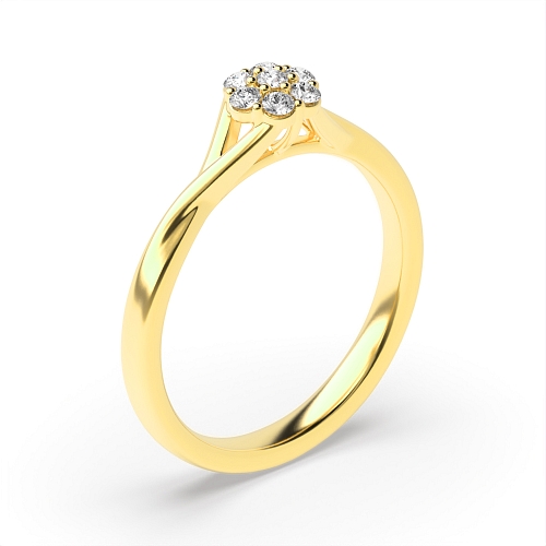 6 Prong Round Yellow Gold Twisted shoulder Cluster Engagement Rings