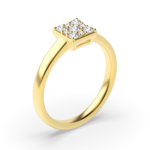 4 Prong Round Yellow Gold Cluster Diamond Rings