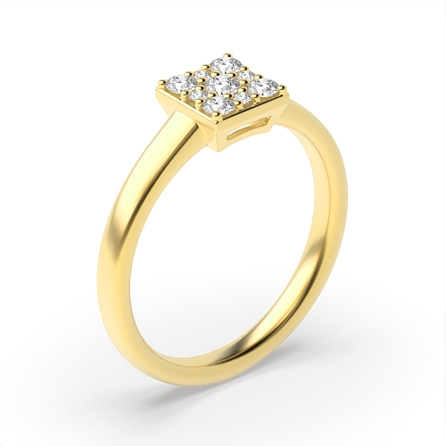 4 Prong Round Yellow Gold Square shaped Engagement Rings