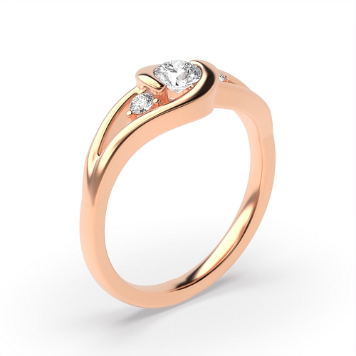 3 Prong Round Rose Gold Twisted Trilogy Engagement Rings