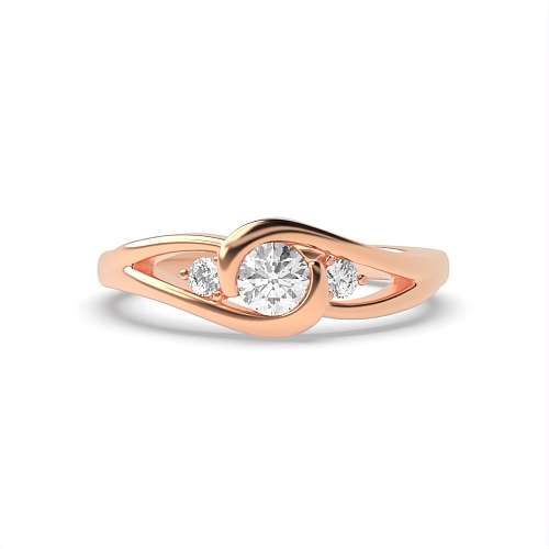 3 Prong Round Rose Gold Twisted Trilogy Engagement Rings