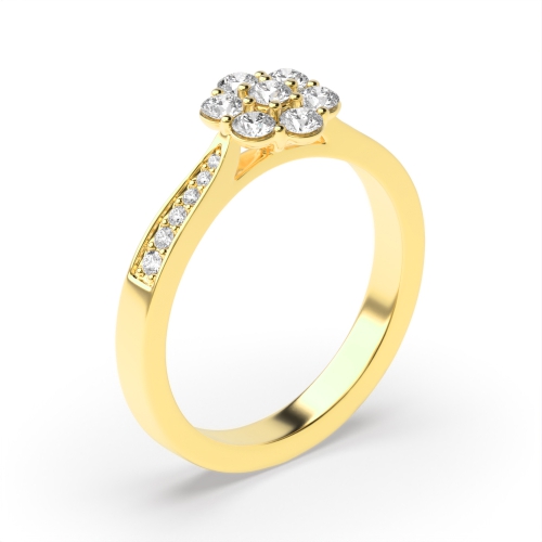 6 Prong Round Yellow Gold Cluster Diamond Rings