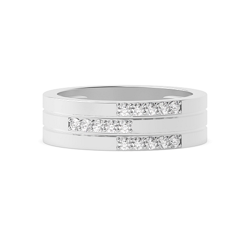 Pave Setting Round White Gold 3 row Diamond Rings