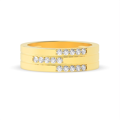 Pave Setting Round Yellow Gold 3 row Band Diamond Rings