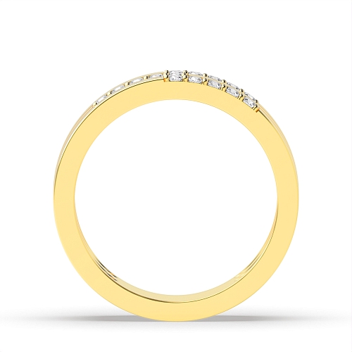 Pave Setting Round Yellow Gold 3 row Band Diamond Rings