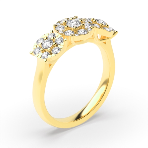 6 Prong Round Yellow Gold Cluster Diamond Rings