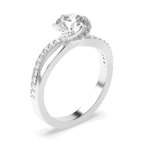 3 carat Prong Setting Round Shape Maple Leaf Diamond Side Stone Ring
