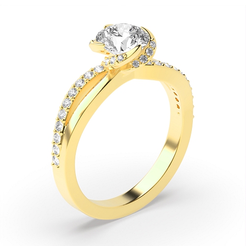 Round Yellow Gold Spilt shoulder twisted Engagement Rings