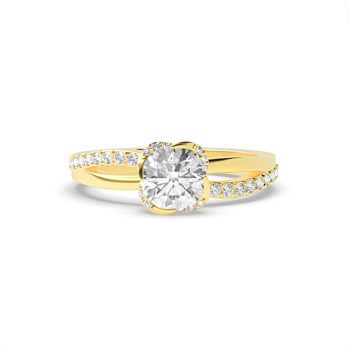 Round Yellow Gold Spilt shoulder twisted Engagement Rings