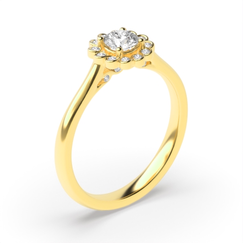 4 Prong Round Yellow Gold Halo Engagement Rings