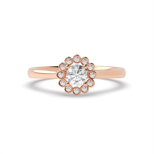 4 Prong Round Rose Gold Flower head Halo Engagement Rings