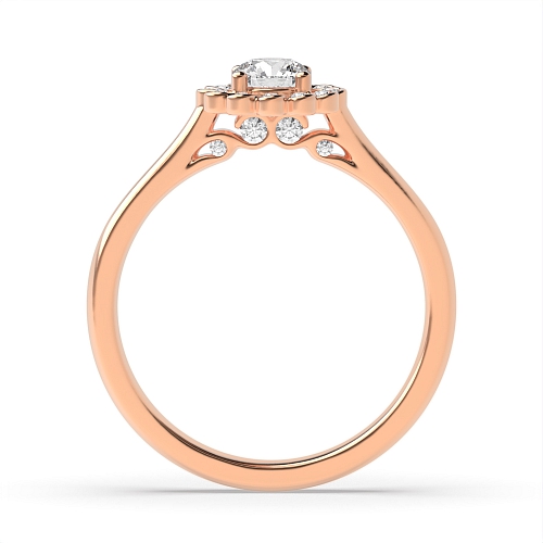 4 Prong Round Rose Gold Flower head Halo Engagement Rings