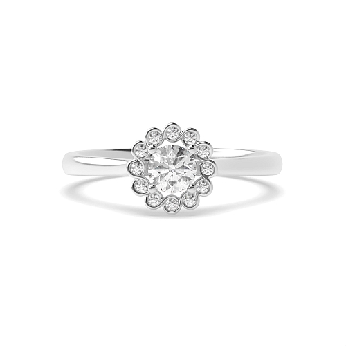 4 Prong Round Flower head Halo Engagement Rings