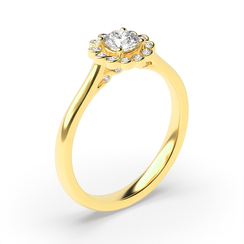 4 Prong Round Yellow Gold Flower head Engagement Rings