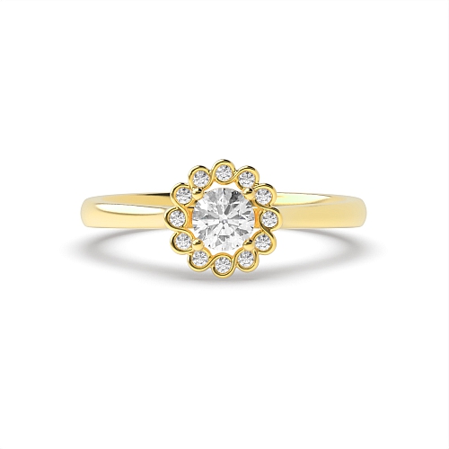 4 Prong Round Yellow Gold Flower head Engagement Rings