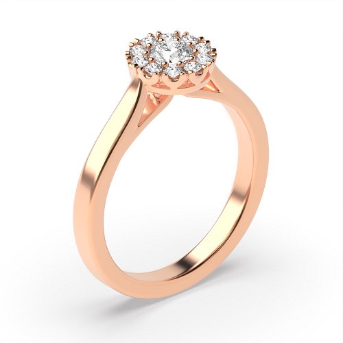 6 Prong Round Rose Gold Cluster Halo Engagement Rings