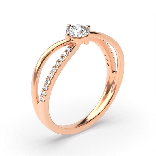 4 Prong Round Rose Gold Unique double curved Unusual Wedding Engagement Rings