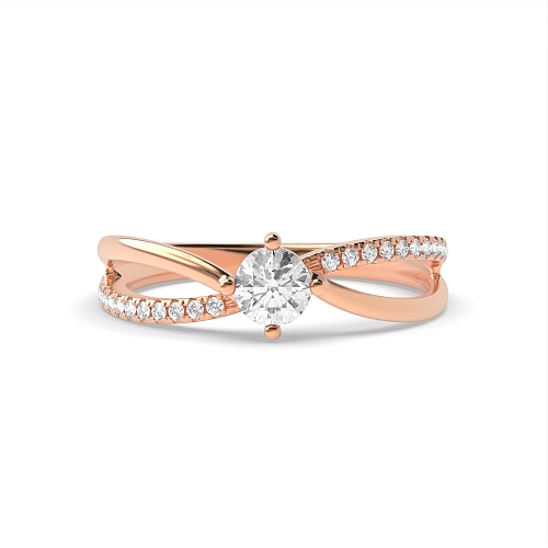 4 Prong Round Rose Gold Unique double curved Unusual Wedding Engagement Rings