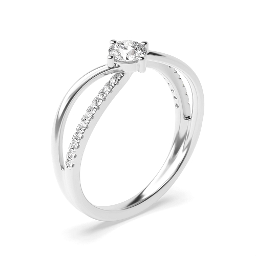 4 Prong Round White Gold Unique double curved Engagement Rings