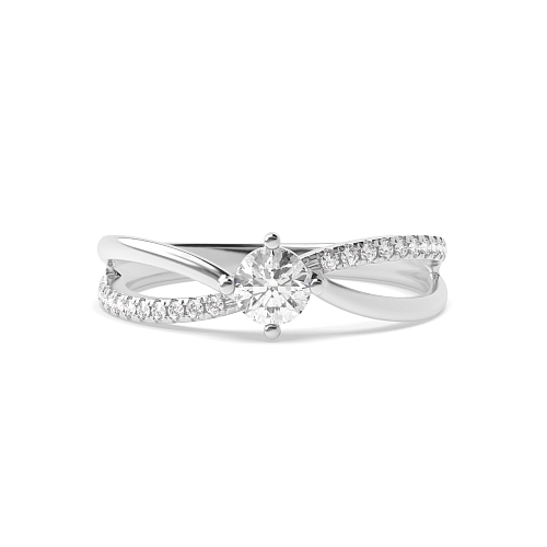 4 Prong Round White Gold Unique double curved Engagement Rings