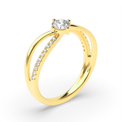 4 Prong Round Yellow Gold Unique double curved Side Stone Engagement Rings