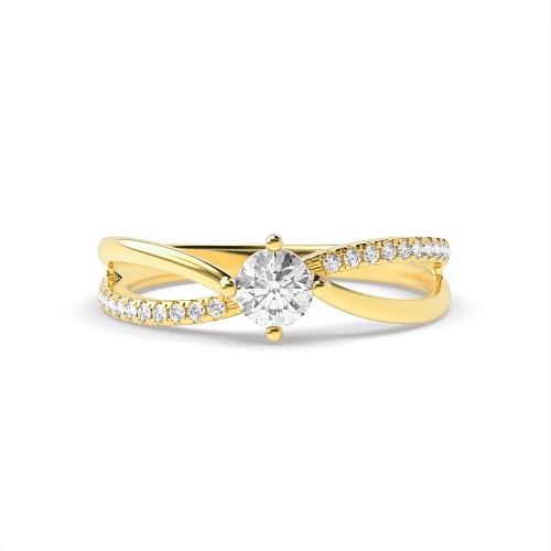 4 Prong Round Yellow Gold Unique double curved Side Stone Engagement Rings