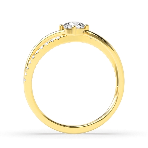 4 Prong Round Yellow Gold Unique double curved Side Stone Engagement Rings