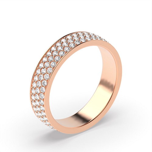 Pave Setting Round Rose Gold 3 row Eternity Diamond Rings