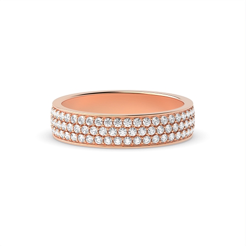Pave Setting Round Rose Gold 3 row Eternity Diamond Rings