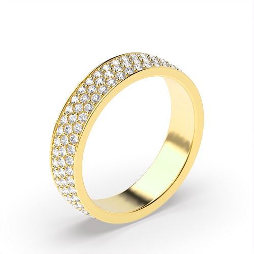 Pave Setting Round Yellow Gold 3 row Eternity Diamond Rings