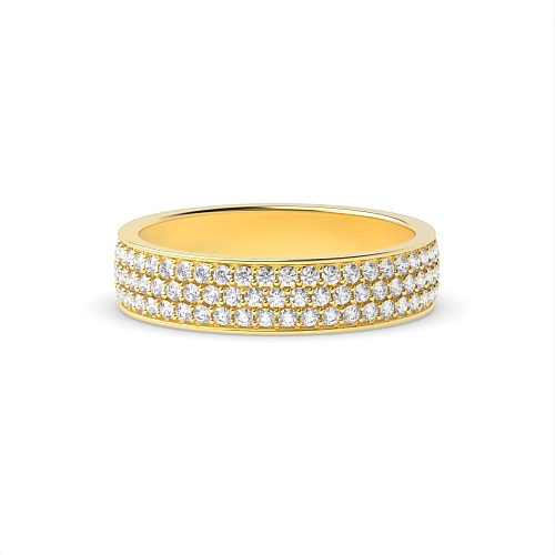 Pave Setting Round Yellow Gold 3 row Eternity Diamond Rings