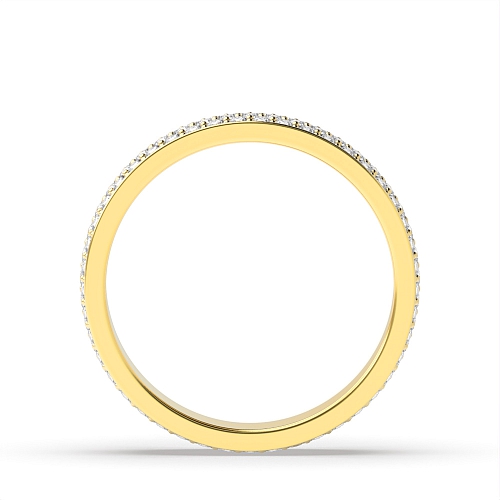 Pave Setting Round Yellow Gold 3 row Eternity Diamond Rings